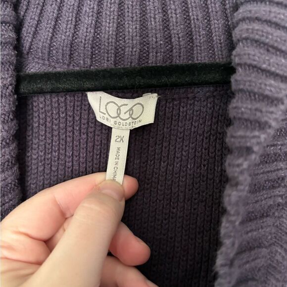 LOGO by Lori Goldstein One Button Cardigan Sweater SZ 2X Purple Pockets Plus SZ - Picture 3 of 5